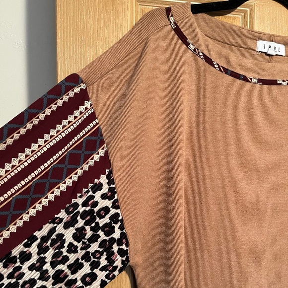 THML Anthropologie Brown Cheetah Print Patchwork Long Sleeve - Picture 4 of 10